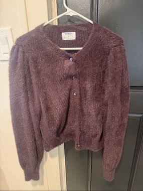Old Navy Fuzzy Button-Front Teddy Jacket in Plum
